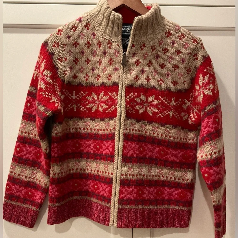Eddie Bauer Collectibles Lambswool Res Fair Isle Sweater Cardigan Sz SP